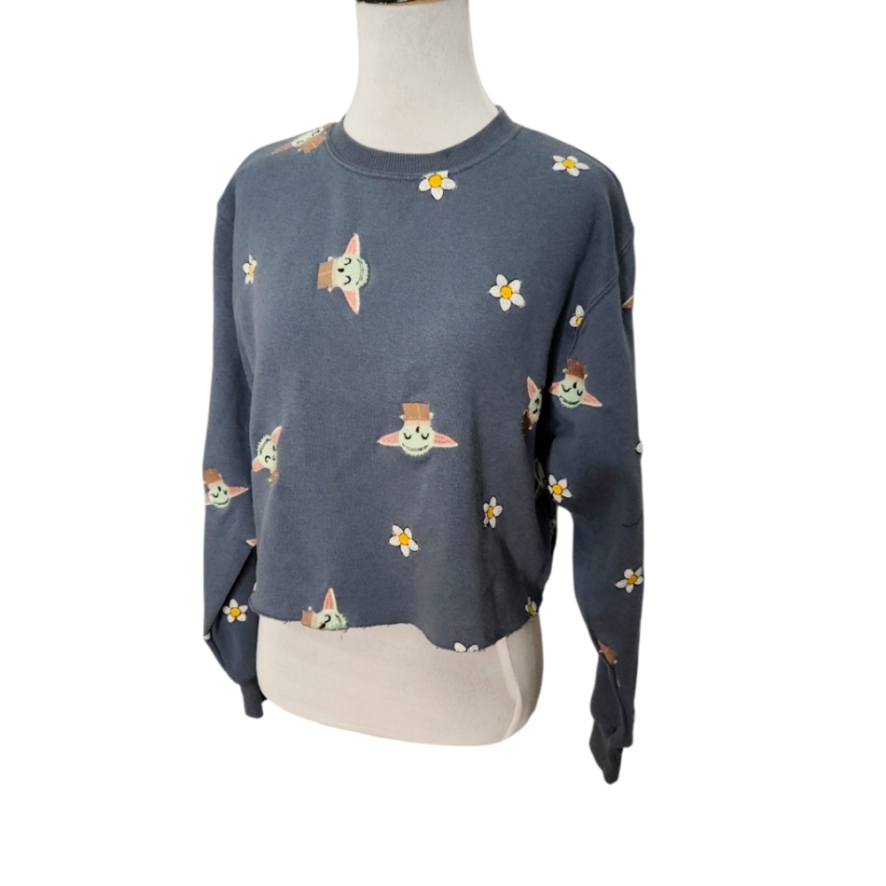Star Wars Long Sleeve Embroidered Flower Yoda‎ Blue Top